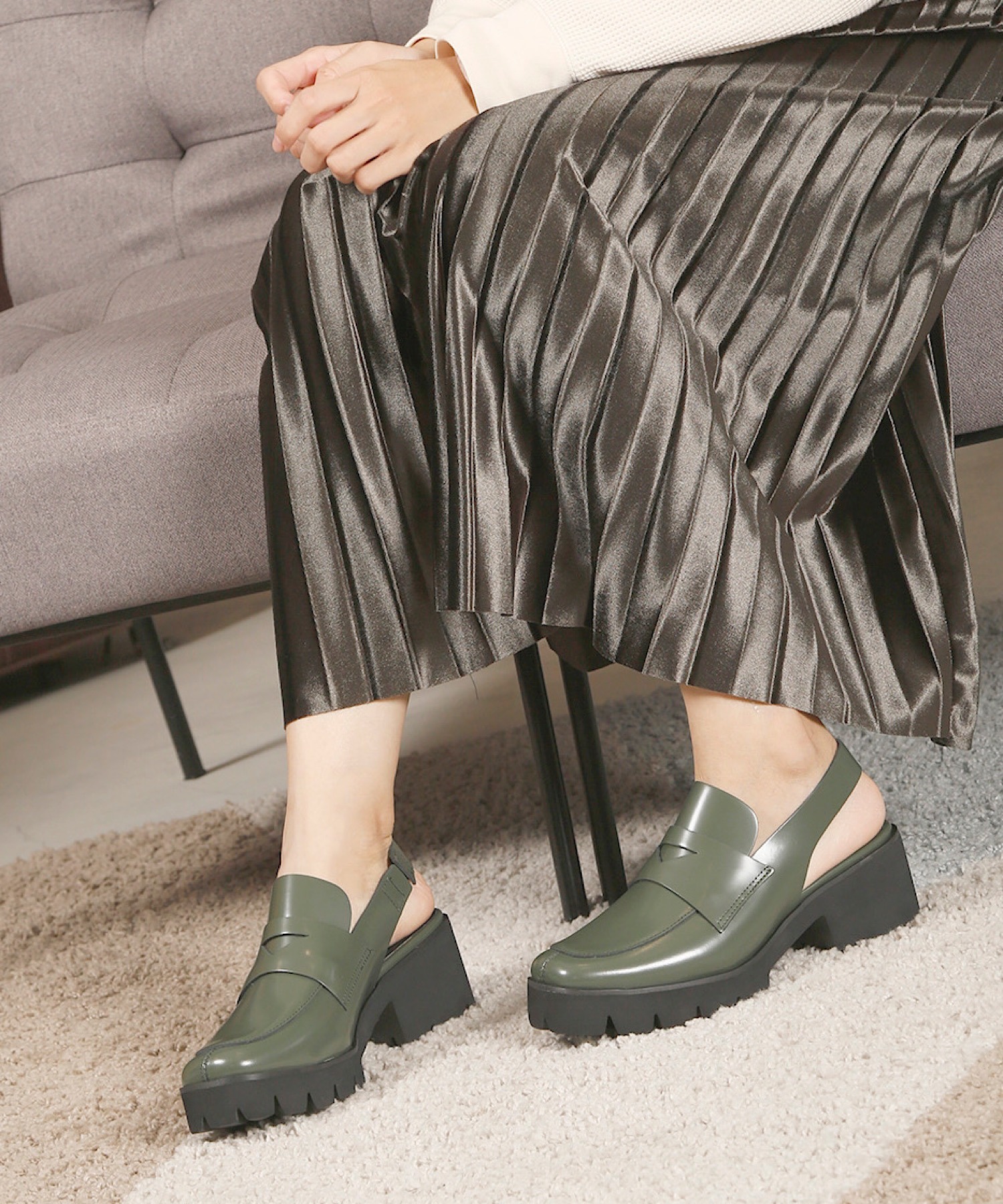 本革/太ヒール/6.1cm】バックストラップローファー ALL BLACK│Jeffrey