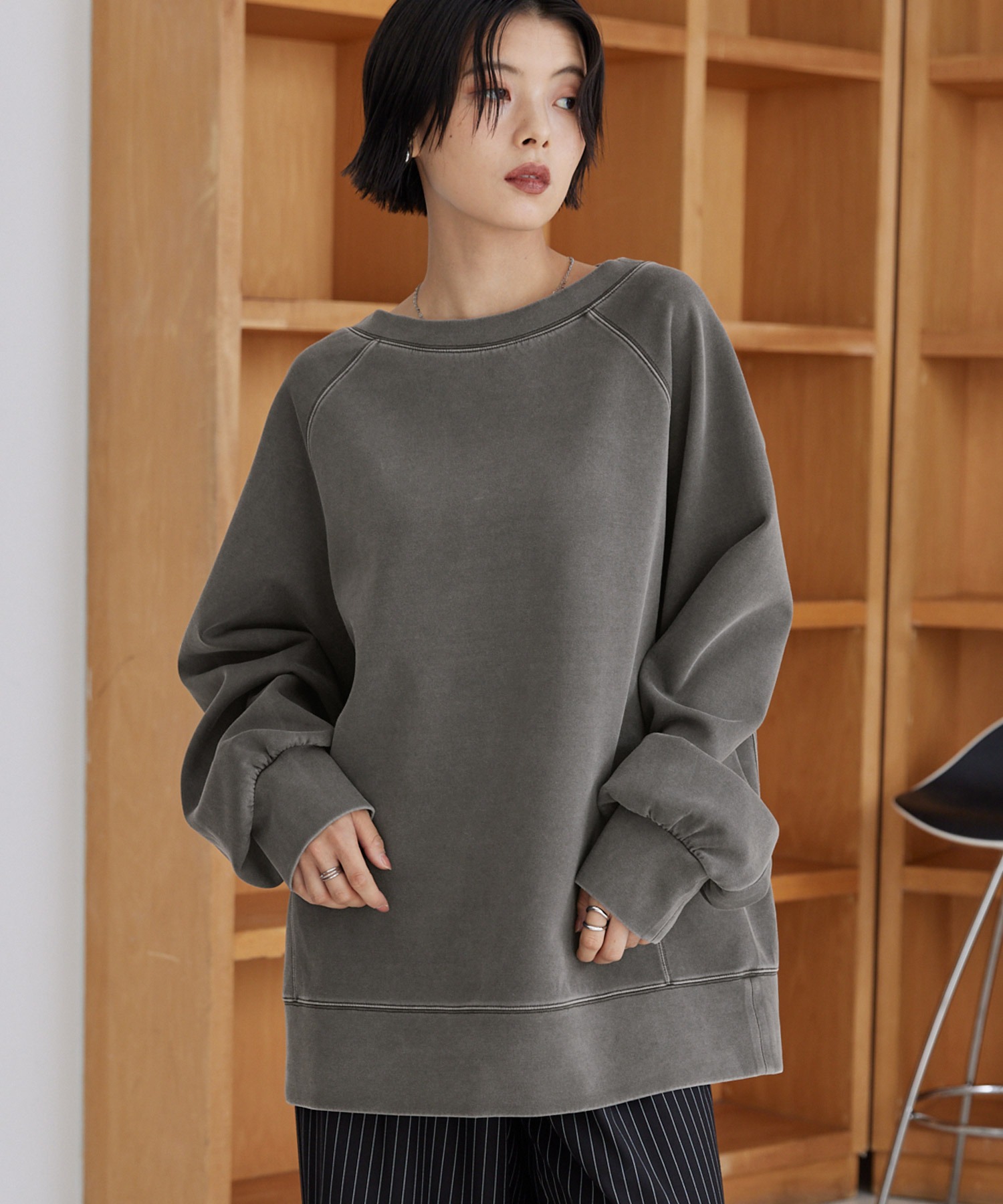 選べる着丈】ピグメントボートネックオーバーサイズダンボール