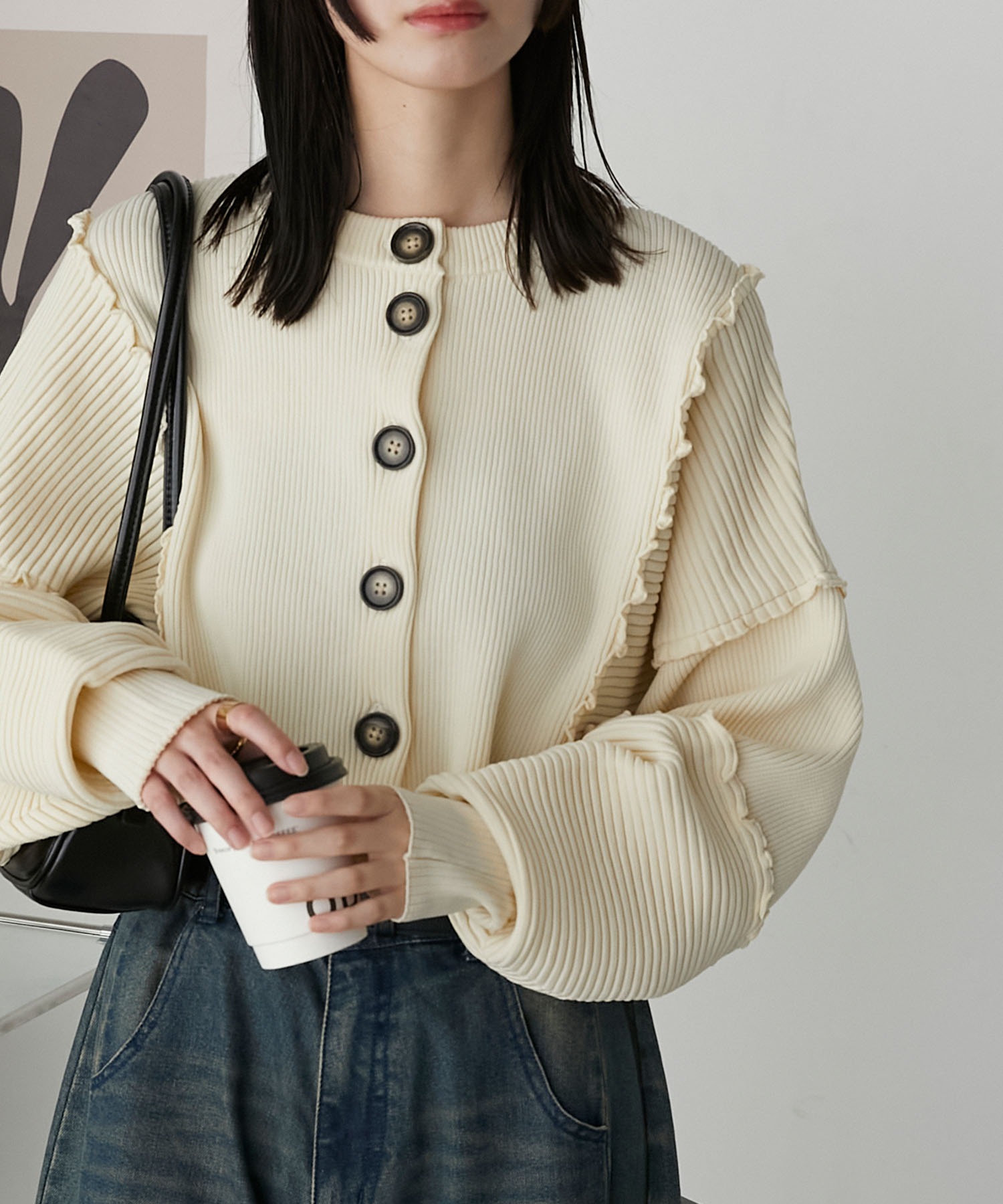 forksy.】クロップド丈ボリュームスリーブメローカーディガン forksy