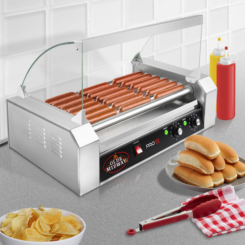PRO18 Hot Dog Roller Machine with 7 Rollers & Cover - Olde Midway