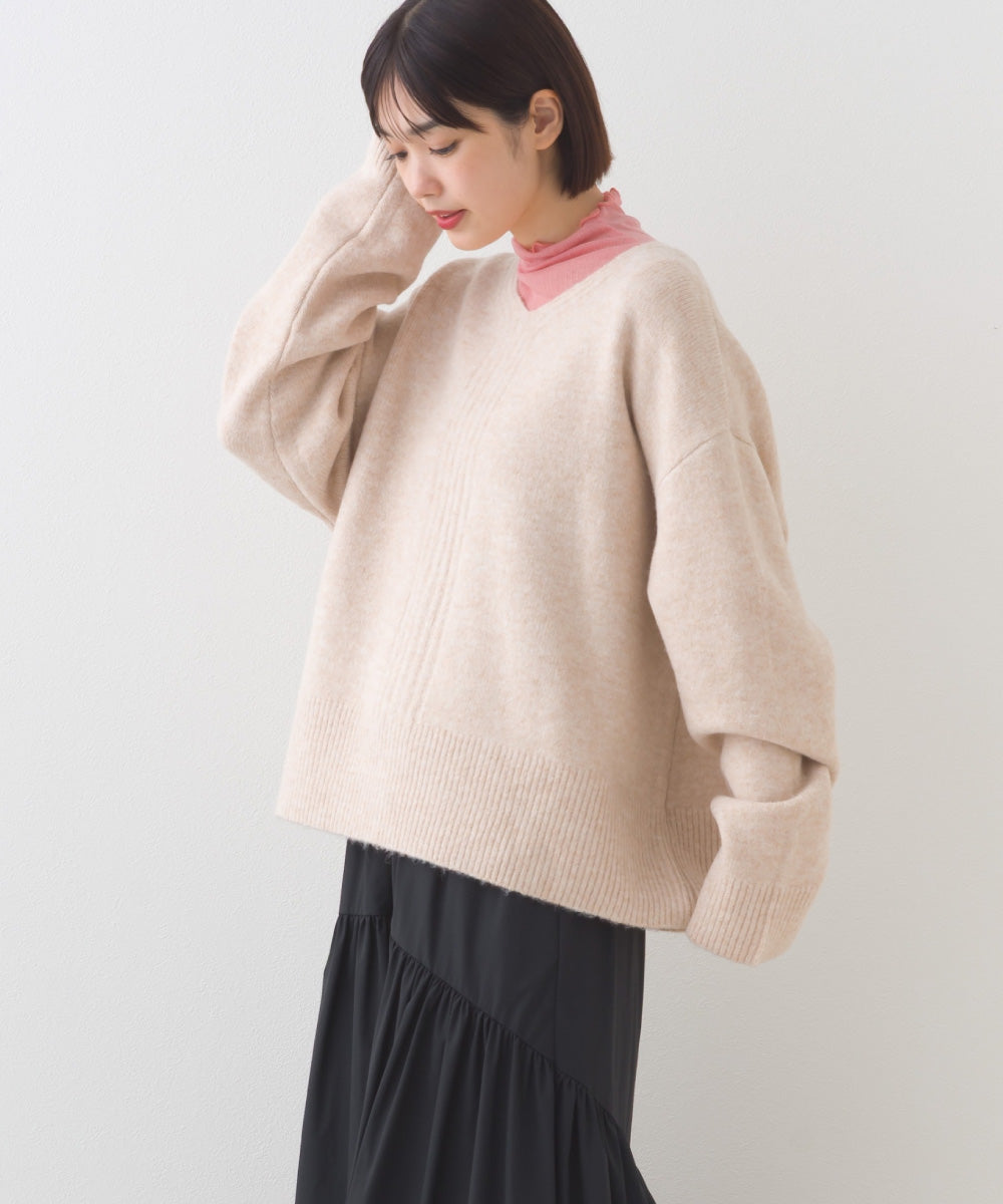 OMNES】メランジ Vネック オーバーシルエットニットプルオーバー
