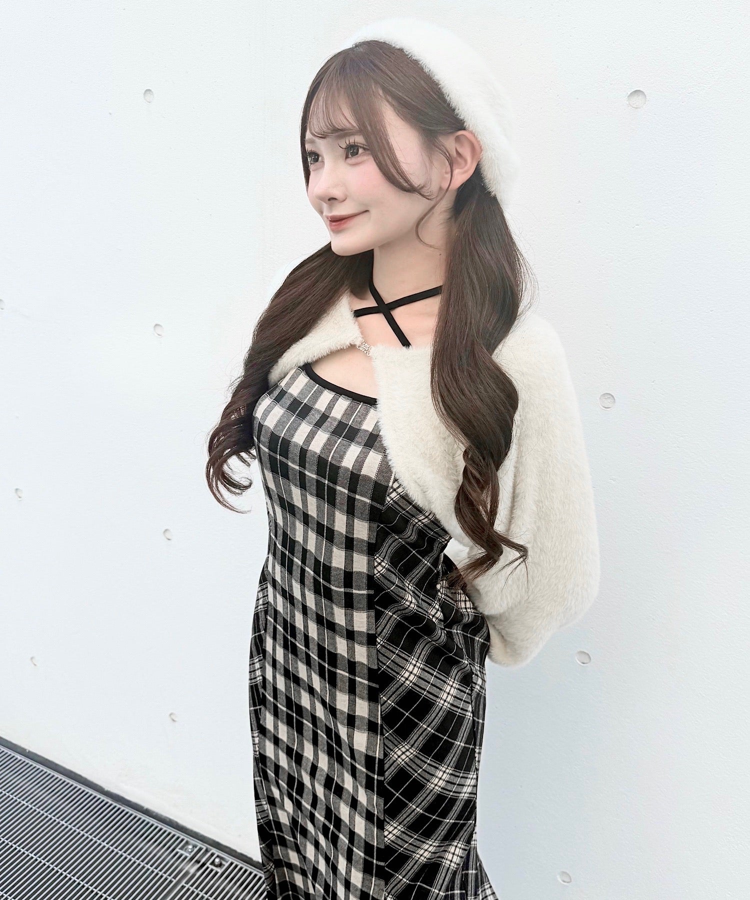 シャギーボレロロングチェックワンピース – PARK by one way（パーク