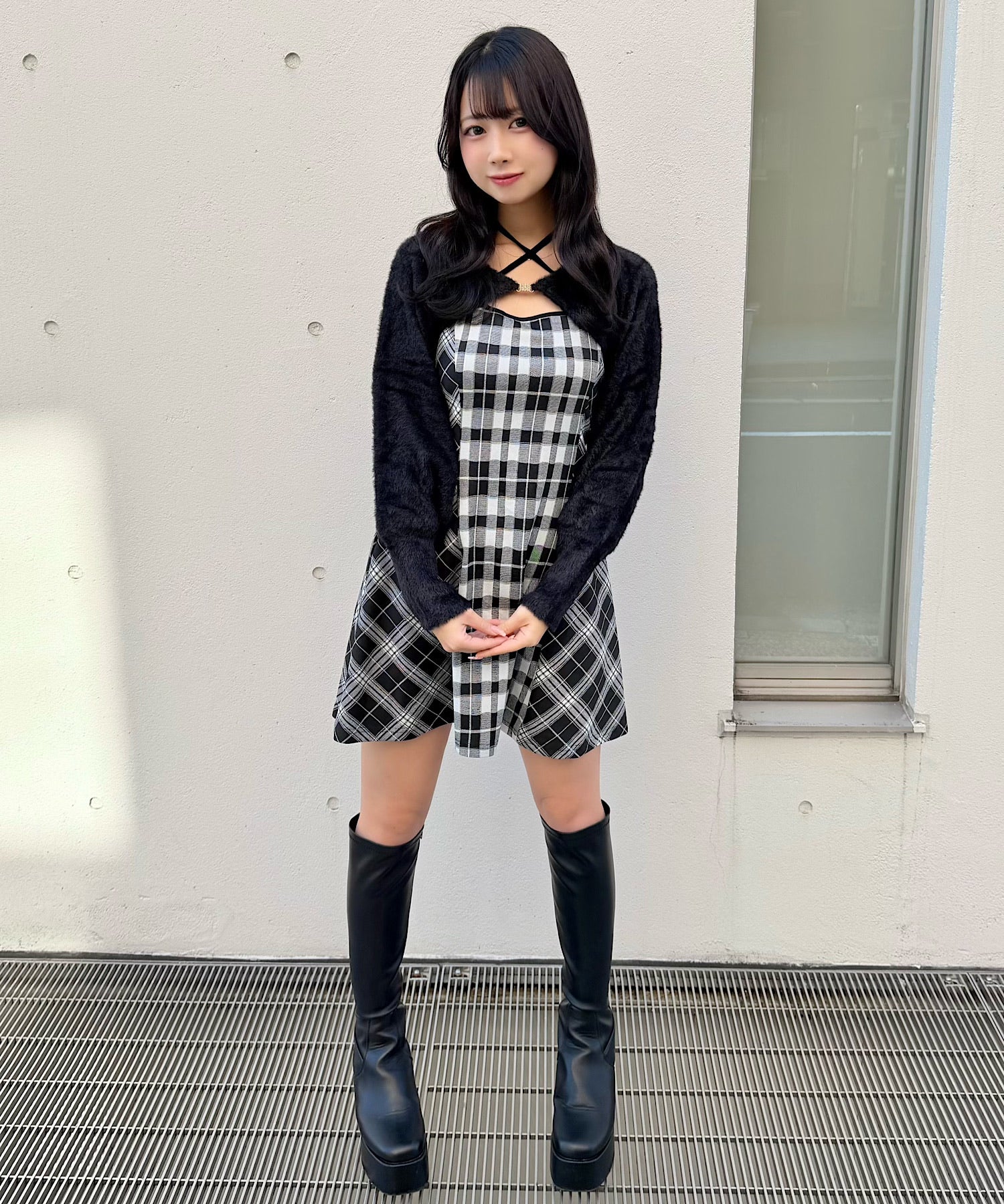 NOMAE oneway シャギーボレロロングチェックワンピース 必読】NOMAE