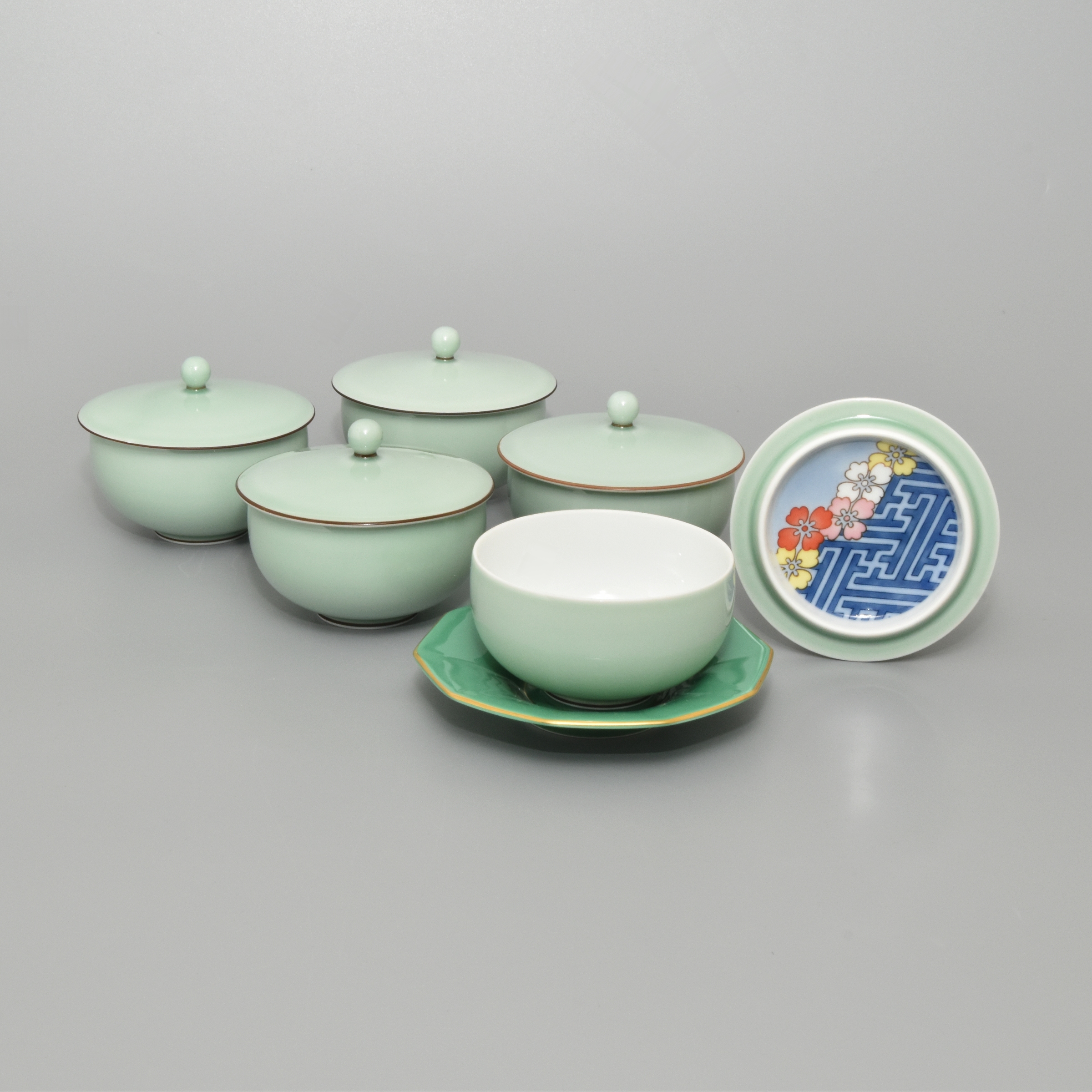 雅五彩）蓋付湯のみ5客セット|有田焼の老舗-香蘭社オンラインショップ