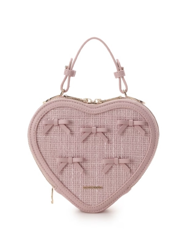 ツイードリボンハート型ショルダーバッグ【ピンク】(ピンク