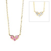 10月]K10YGピンクトルマリン/ダイヤモンドリバーシブルネックレス