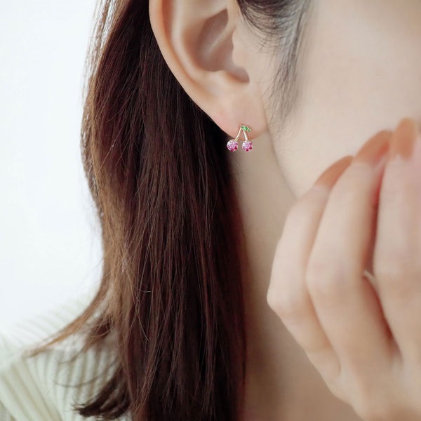 K10YGピンクサファイア/グリーンガーネットピアス(片耳用