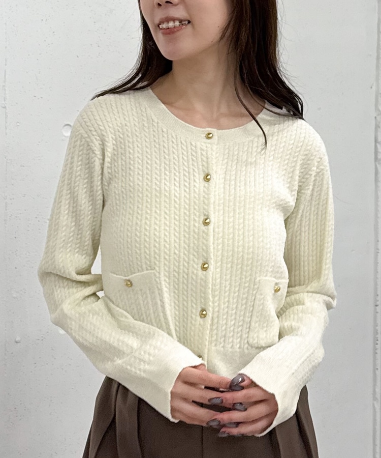 新色追加】モールケーブル金ボタンニットカーディガン(M BLUE