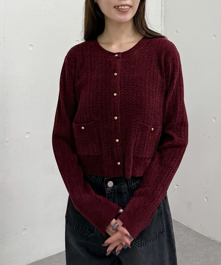 新色追加】モールケーブル金ボタンニットカーディガン(M BLUE