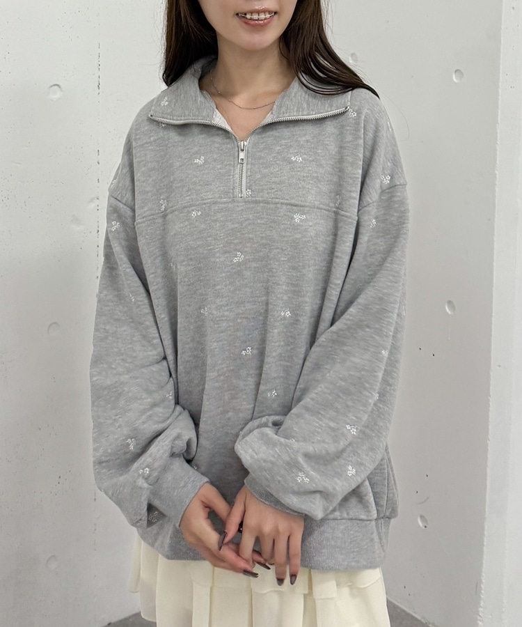 小花柄刺繍ハーフzipスウェット(M BLACK): トップス｜PMbox P&M