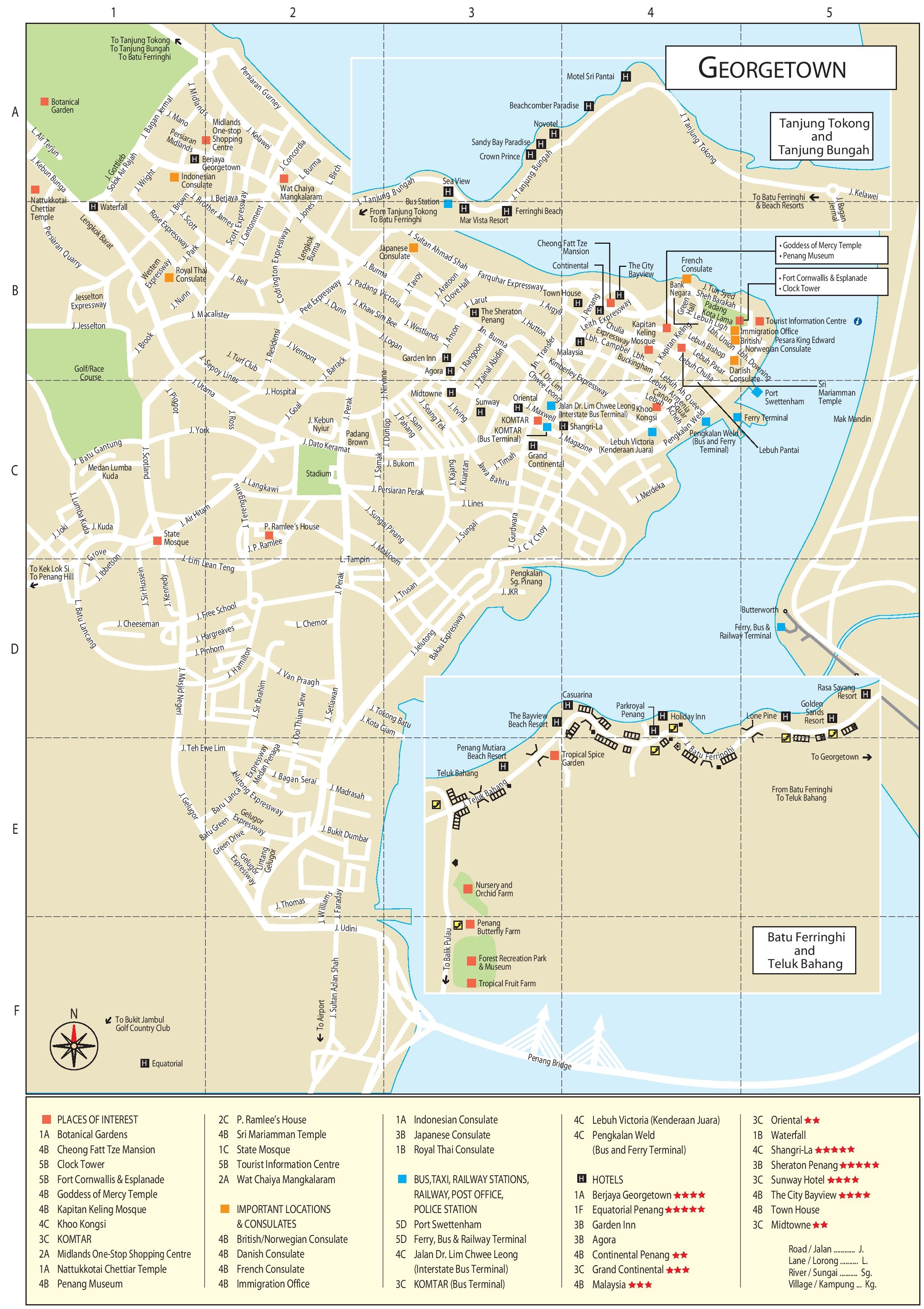 George Town tourist attractions map - Ontheworldmap.com