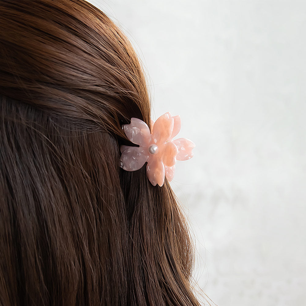 ヘアクリップ 桜 花 フラワー パール マーブル カラー 50mm バンス