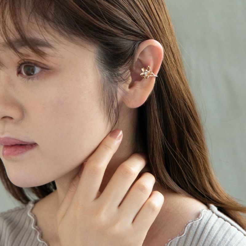 イヤーカフ ニッケルフリー メタル パール 桜 一輪 イヤリング 【左耳