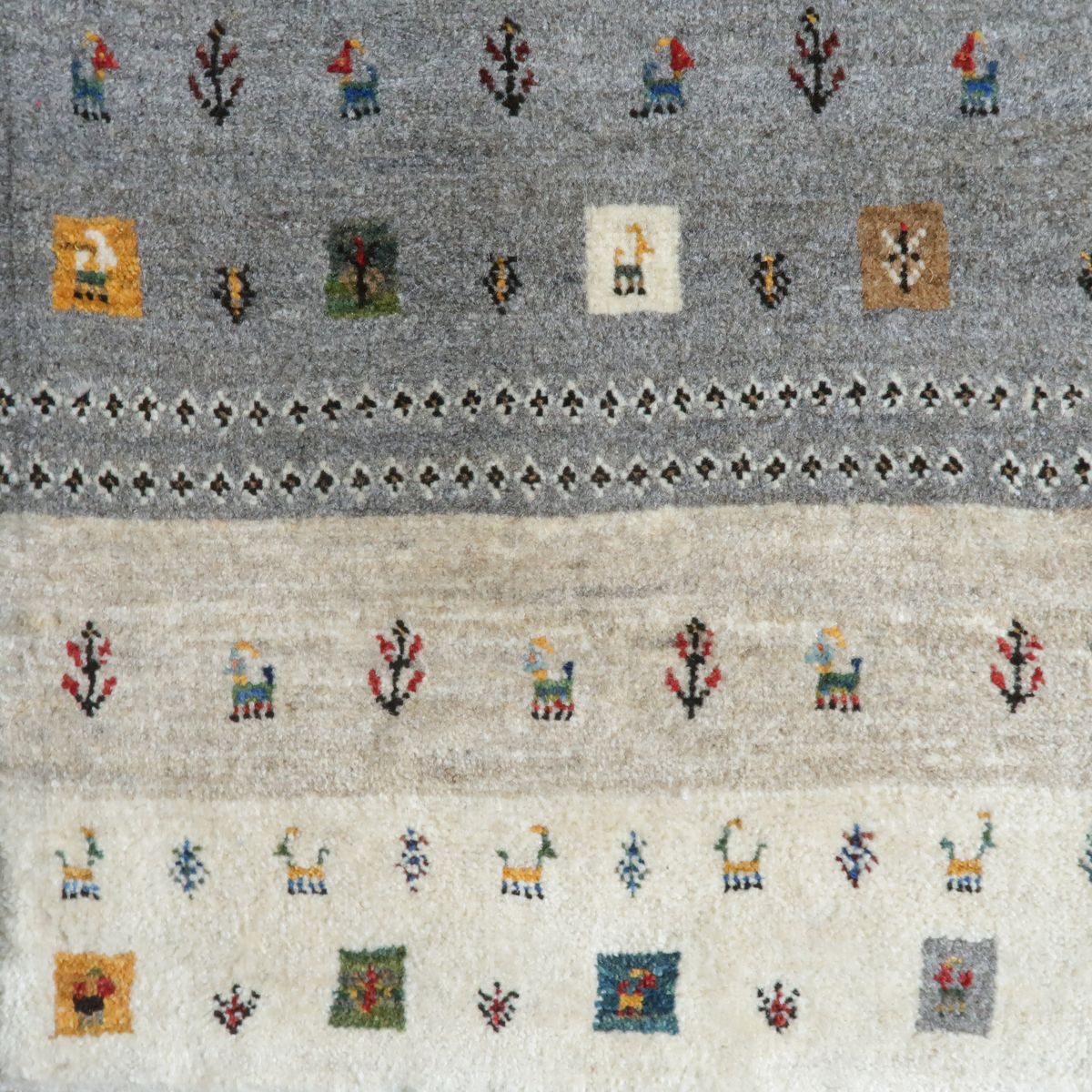 ギャッベ,カシュクリ,ラグ,グレー＆アイボリーボーダー,151×105cm