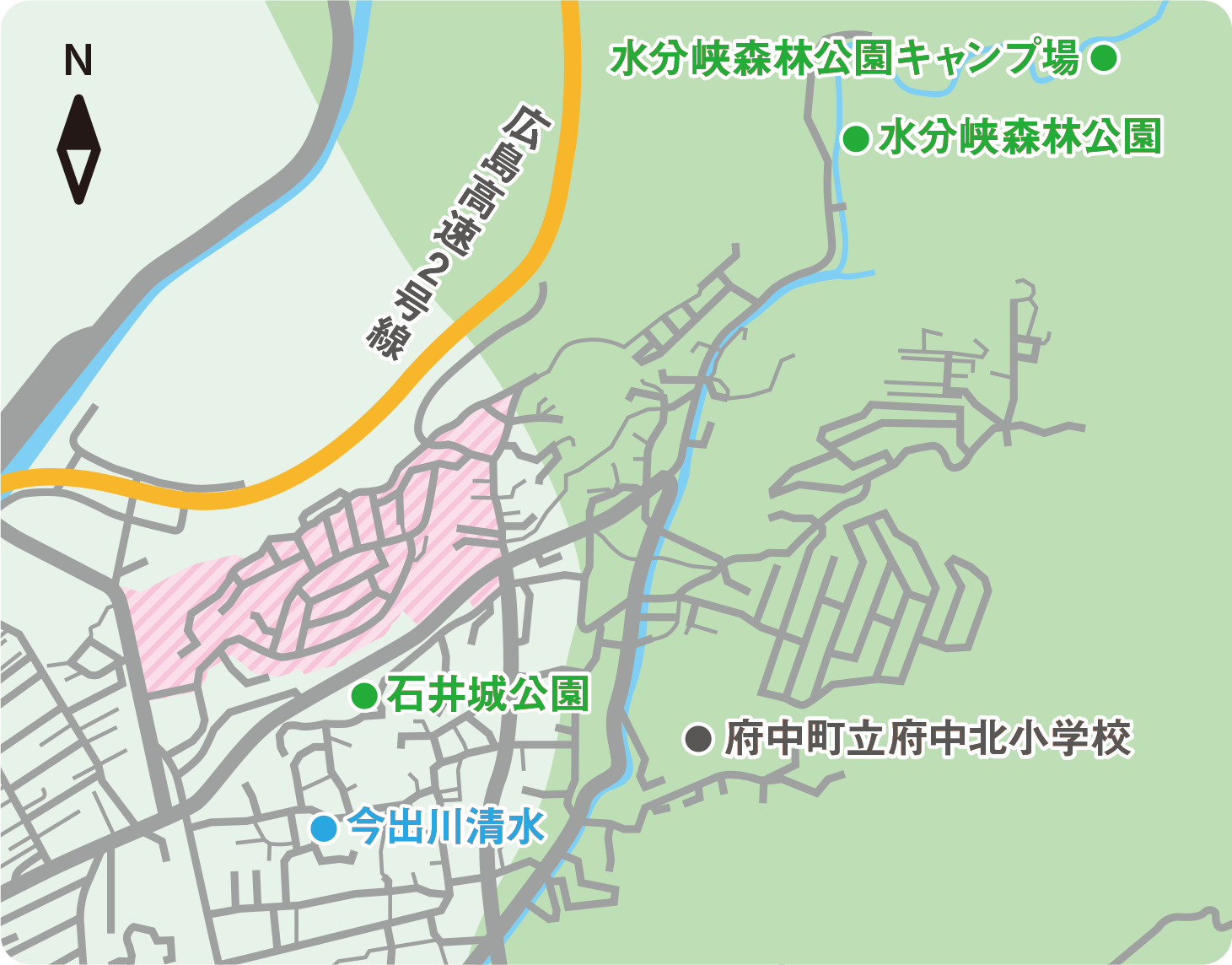 広島県安芸郡府中町の北の3つの団地「城ヶ丘・清水ヶ丘・桜ヶ丘