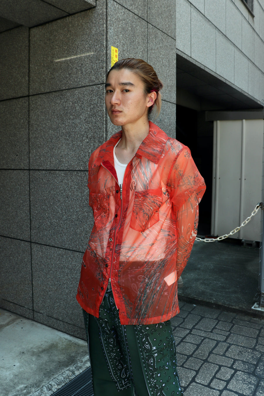 MASU(エムエーエスユー)のZIP-UP MARBLE BANDANA SHIRT REDの通販