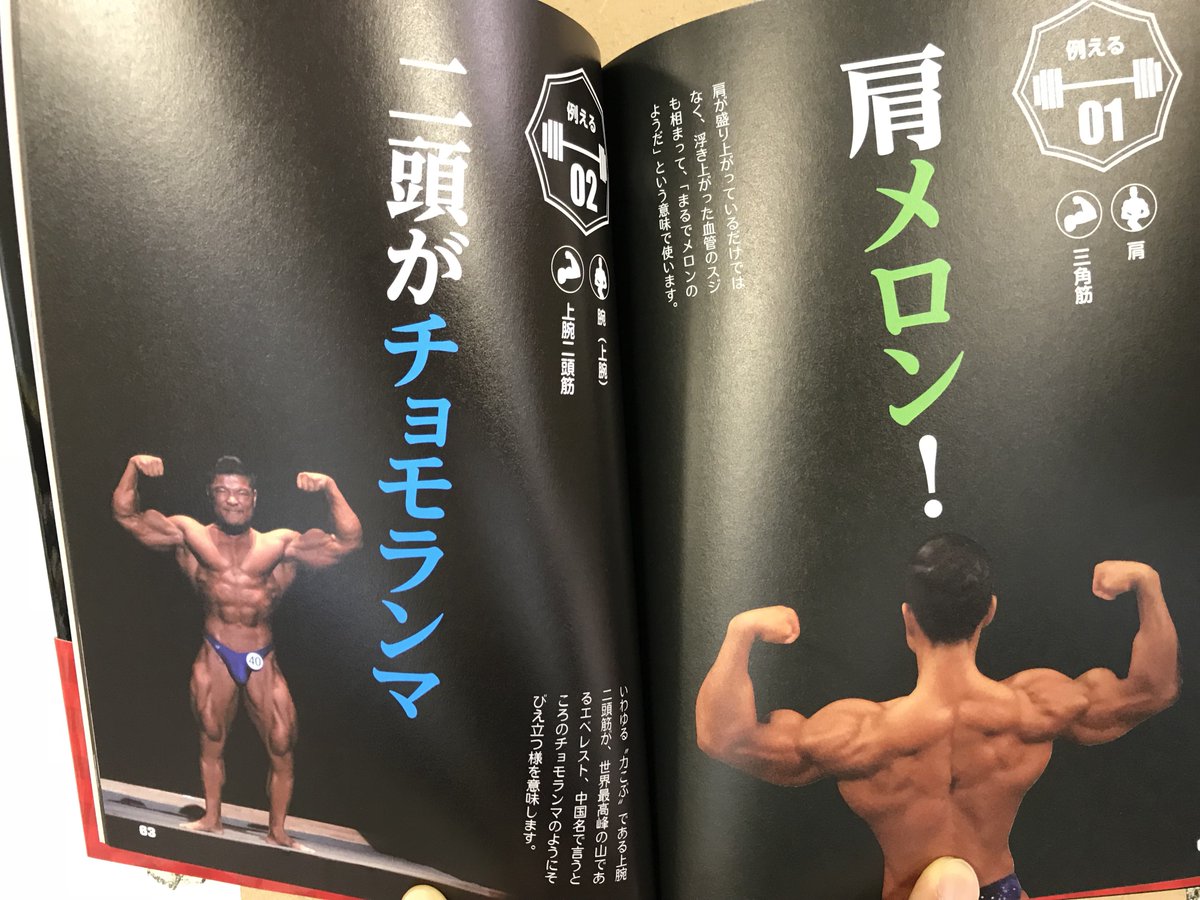 本書の流れは①簡単なボディビルの紹介②かけ声紹介(ほめる・例える