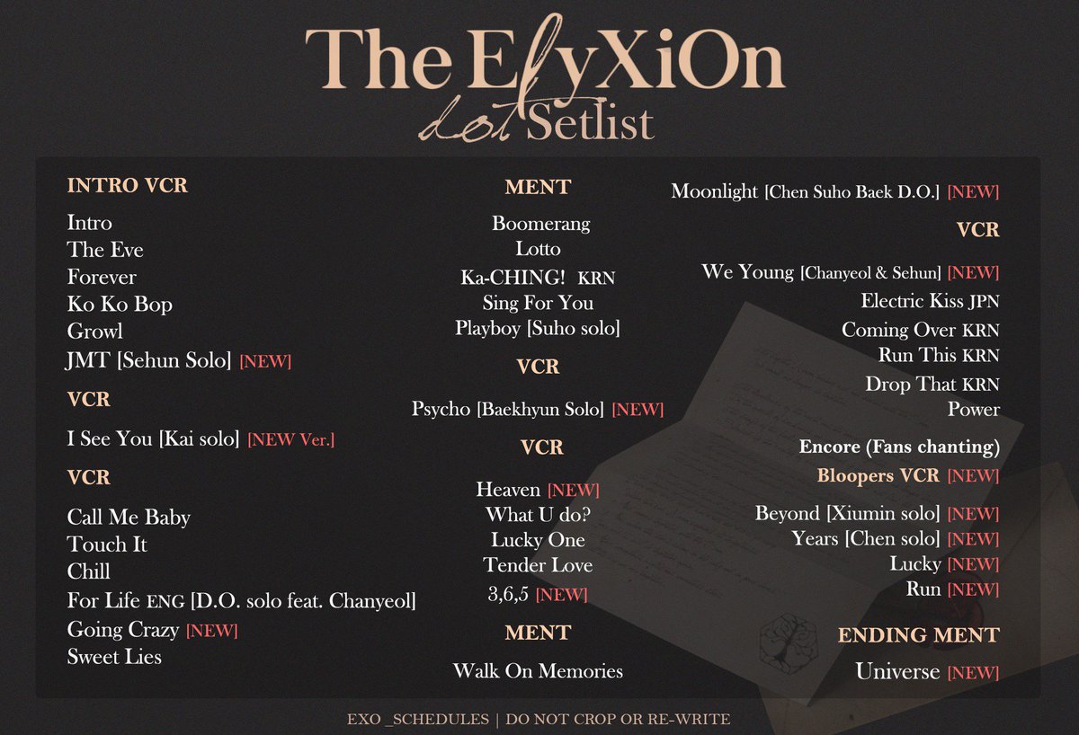 EXO PLANET #4 - The EℓyXiOn [dot] set list / setlist *based on