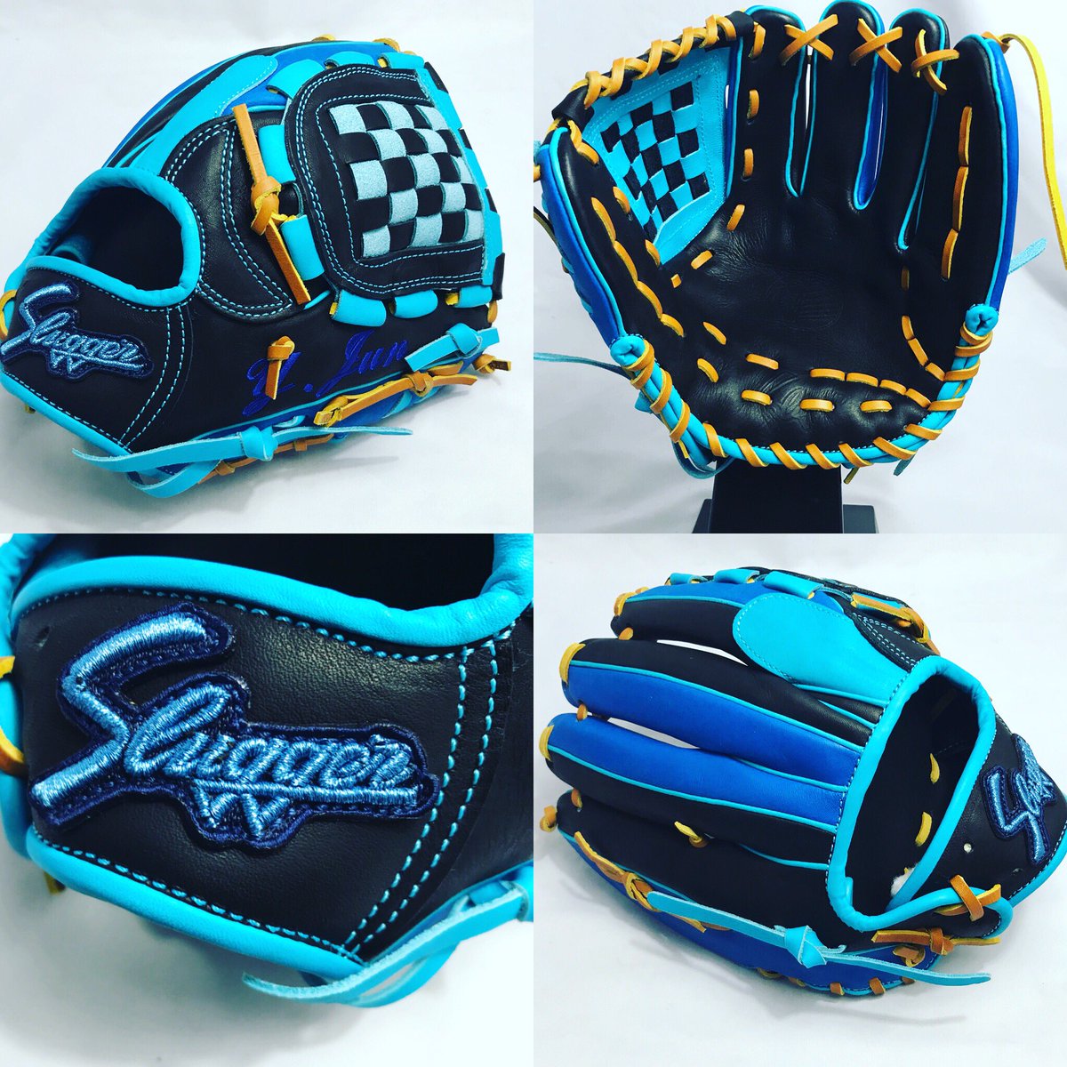 久保田スラッガー 軟式 オーダーグラブ L7S ブラック 水色 ブルー 綺麗