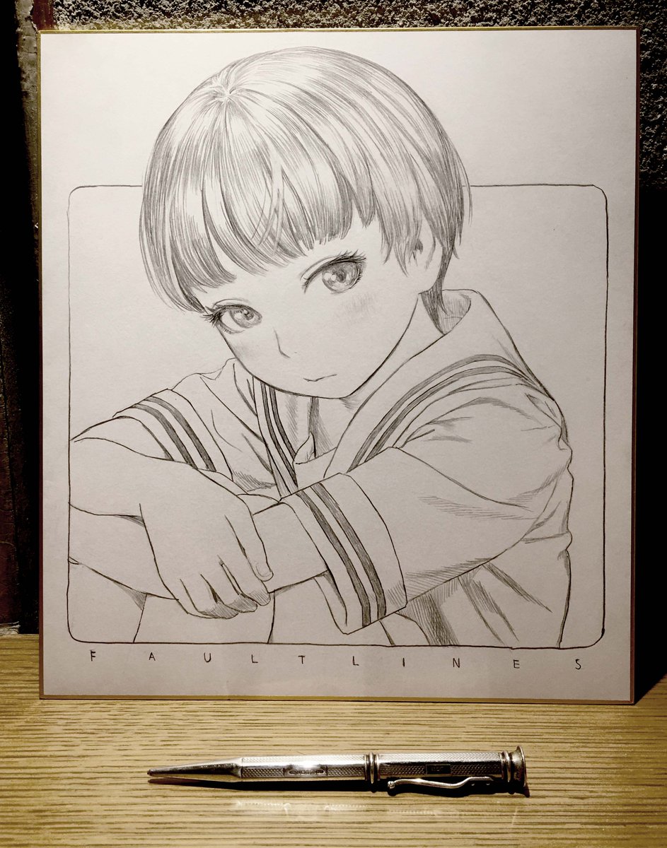 男の子のような女の子のような感じで色紙を一枚描きました。