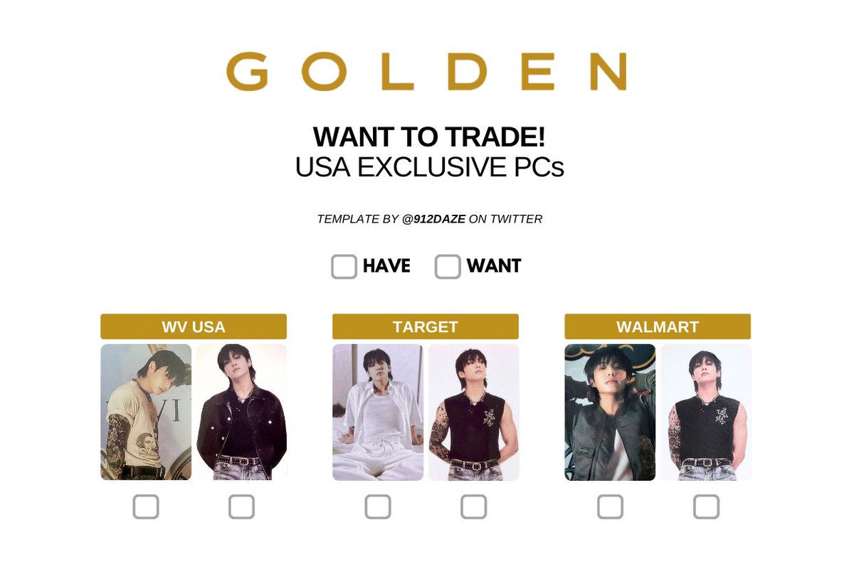 BTS JUNGKOOK PC PHOTOCARD WISHLIST TEMPLATES✨ JK GOLDEN - WTT PC