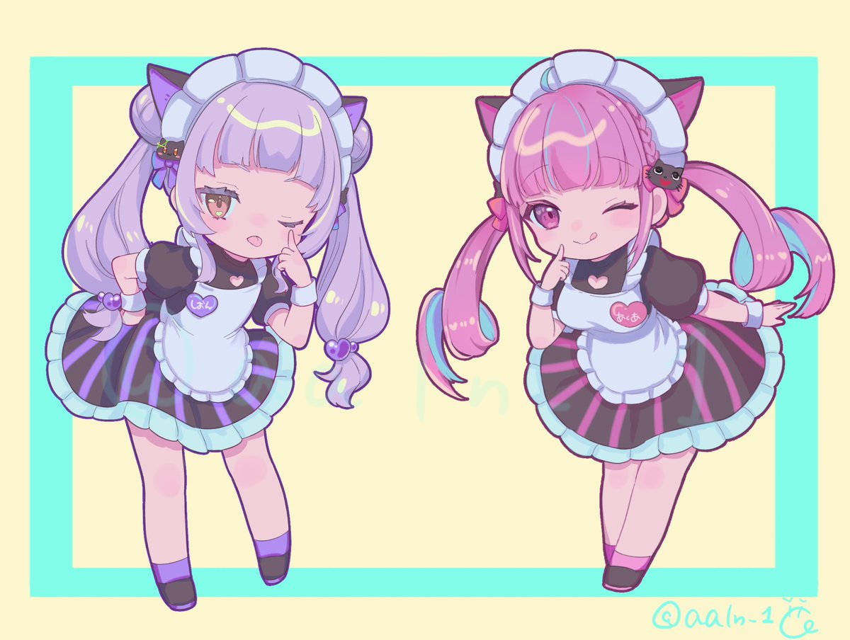 湊あくあ ,紫咲シオン 「あくしおメイド 」|iciccaのイラスト