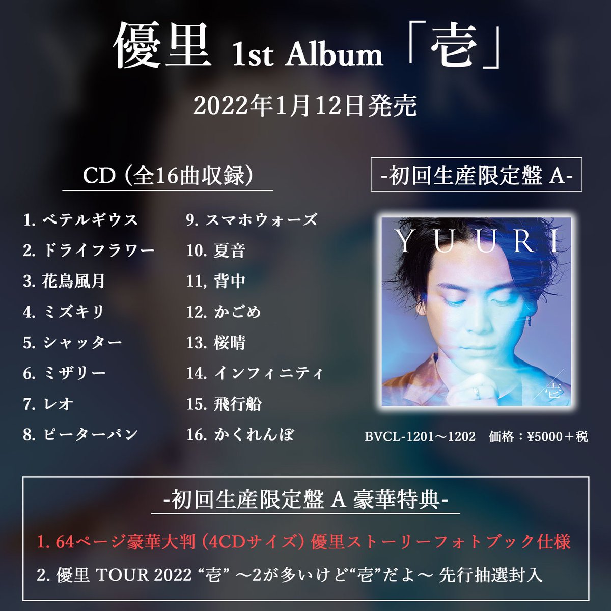 2022年1月12日リリース📣 ✨#優里 1st AL『壱』✨ AL購入特典絵柄は