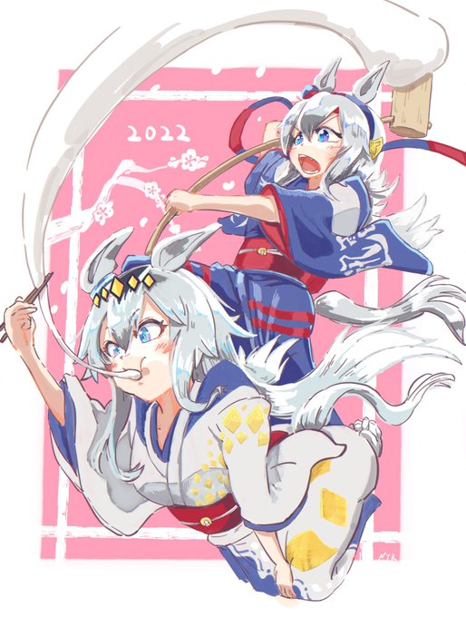 オグリキャップ(ウマ娘) ,タマモクロス(ウマ娘) 「書初め新年初