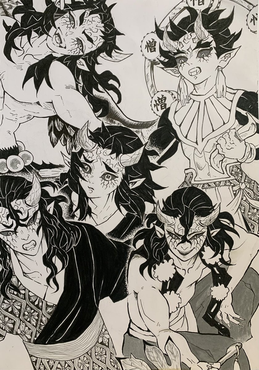 👹の詰め合わせ〜 今回は色なしで！ #鬼滅の刃イラスト #模写 #模写