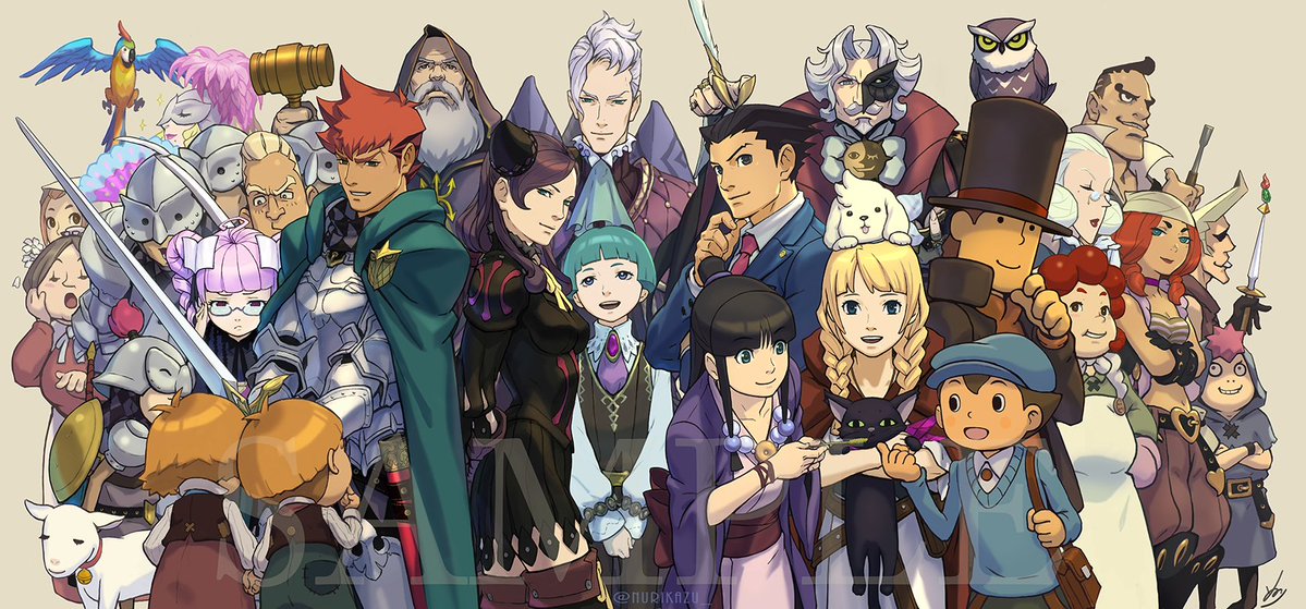 レイトン教授VS逆転裁判 設定画集』表紙用描きおろし。カバーそでまで