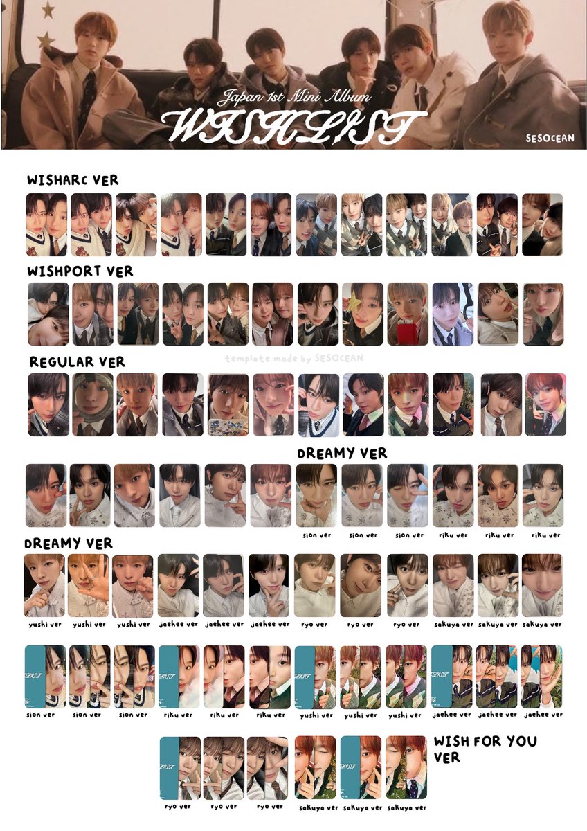NCT WISH JAPAN 1ST MINI ALBUM WISHLIST ALBUM PHOTOCARD TEMPLATE