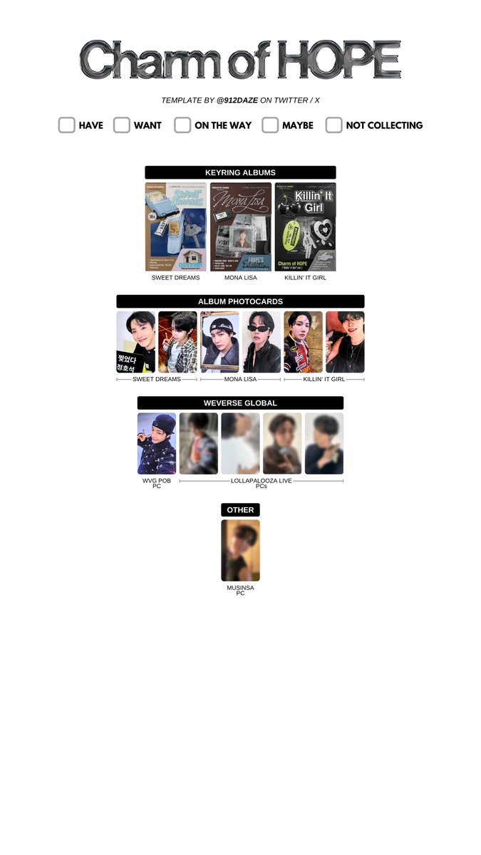 BTS J-HOPE SOLO ALBUM SINGLES CD KEYRING PC PHOTOCARD WISHLIST WL