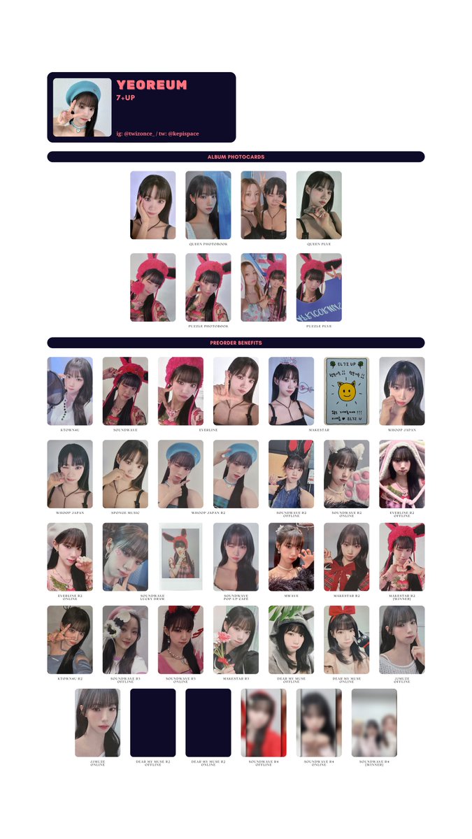 EL7Z UP ➝ 7+UP photocard template / wishlist kei yeeun yeoreum