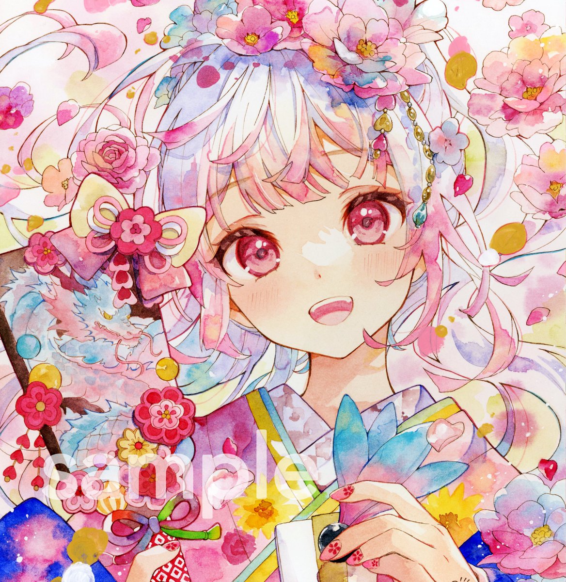 ゆ*り様 オリジナル 手描きアナログイラスト 色紙 ゆ*り様 オリジナル