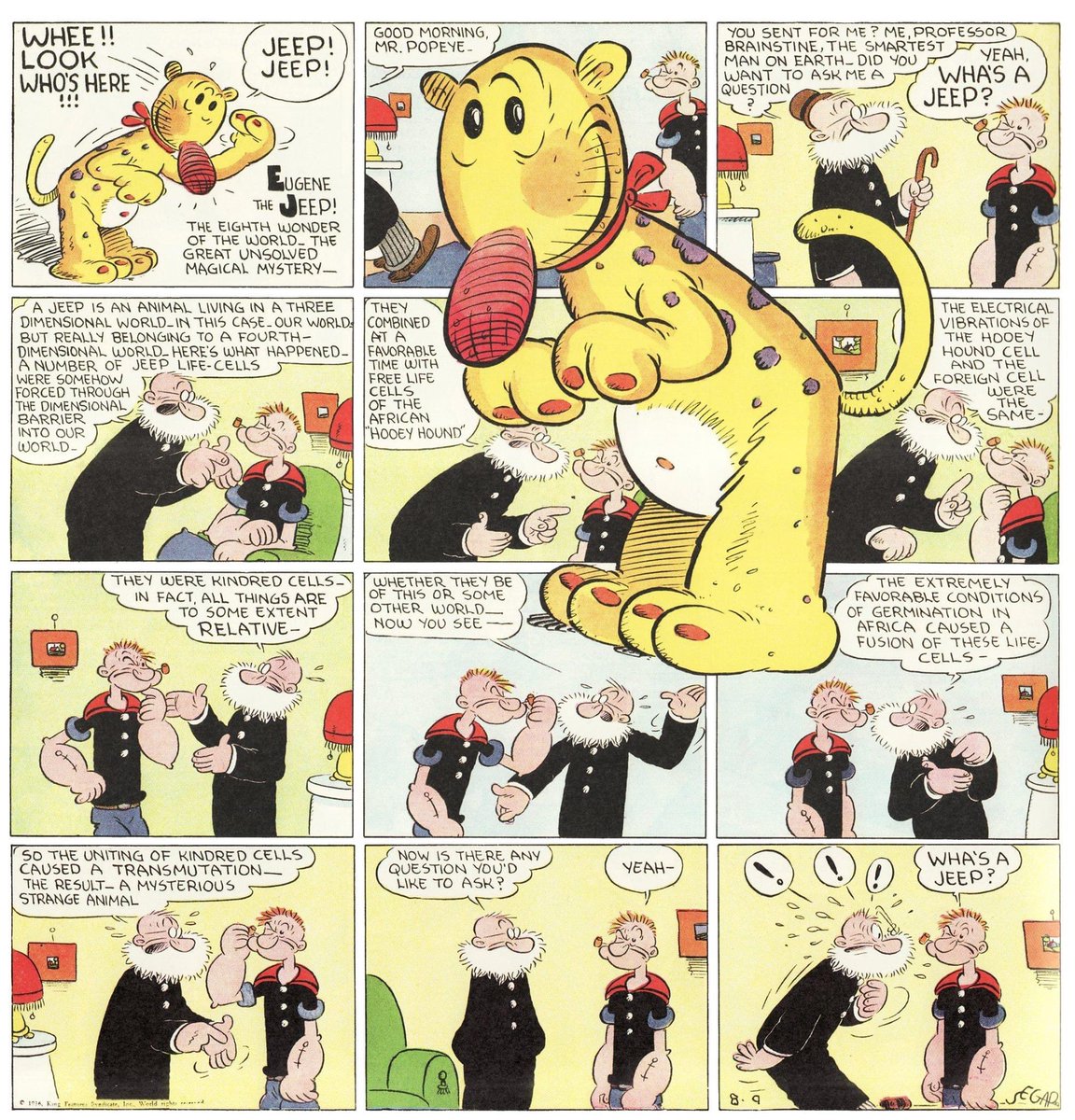 1936 #Popeye #Sunday by EC Segar explains his 4-dimensional pet
