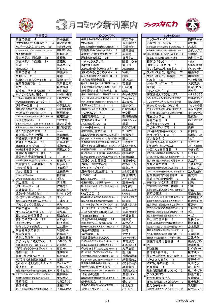 3月のコミック新刊案内です！🎎