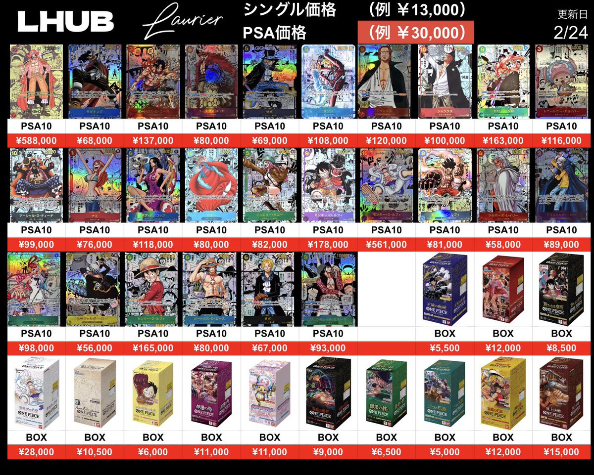 ワンピカード🏴‍☠️の買取表はこちらになります💁‍♀️ #LHUB買取