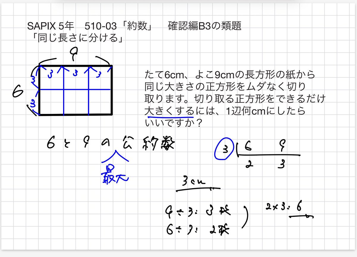 SAPIX 5年510-03「約数」確認編B3類題「同じ長さに分ける」 510-03の