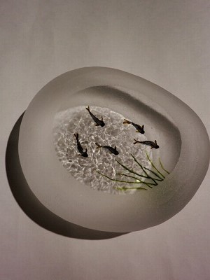 久保裕子さん作 ガラス お花 蝶々 鮎 水草 ペーパーウェイト 文鎮