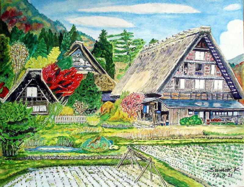 ≪ 秋の白川郷 ≫～水彩画 : 澄爺ちゃんの趣味っぱい！（3）