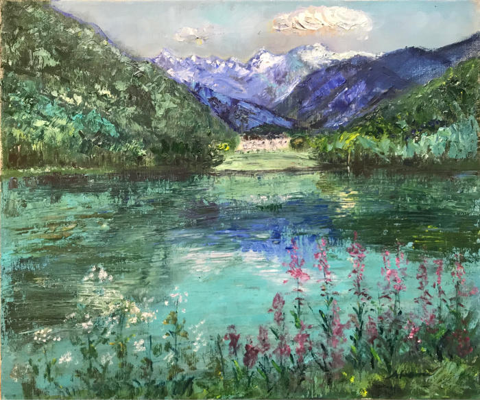 アルプスと湖（油絵） : 夏目明美作品集＊油絵・水彩画