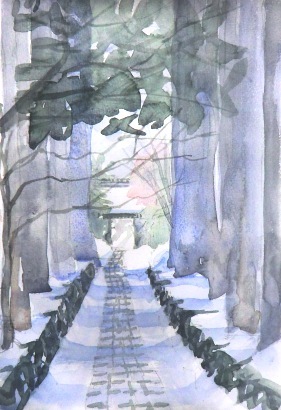 冬の信州』 - 水彩画 冬の信州』 - 水彩画 冬の信州』 - 水彩画