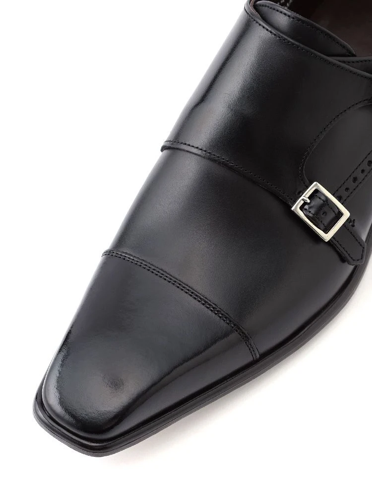 D．ブラウン 国産ダブルモンクシューズ ブラック/ダークブラウン