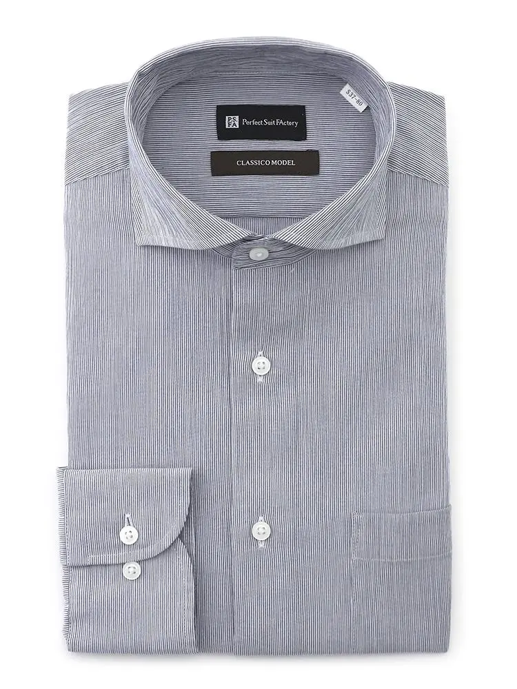 S．ブルー 【ノンアイロン】長袖ワイシャツ【クラシコ】クレープ織 綿