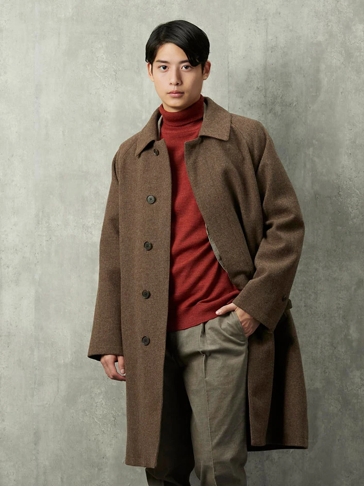 ブラウン 無染色ウール ステンカラーコート ベージュ/ブラウン | P.S.