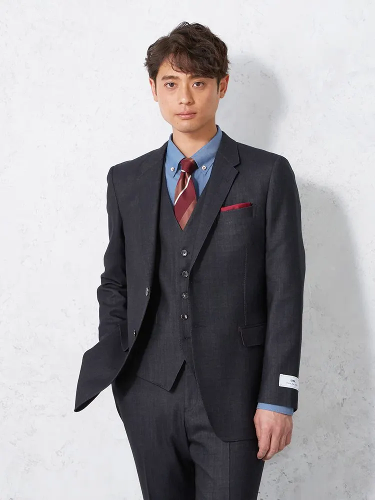 ネイビー EDWIN ウール混デニムライク ジャケット ブラック/ベージュ