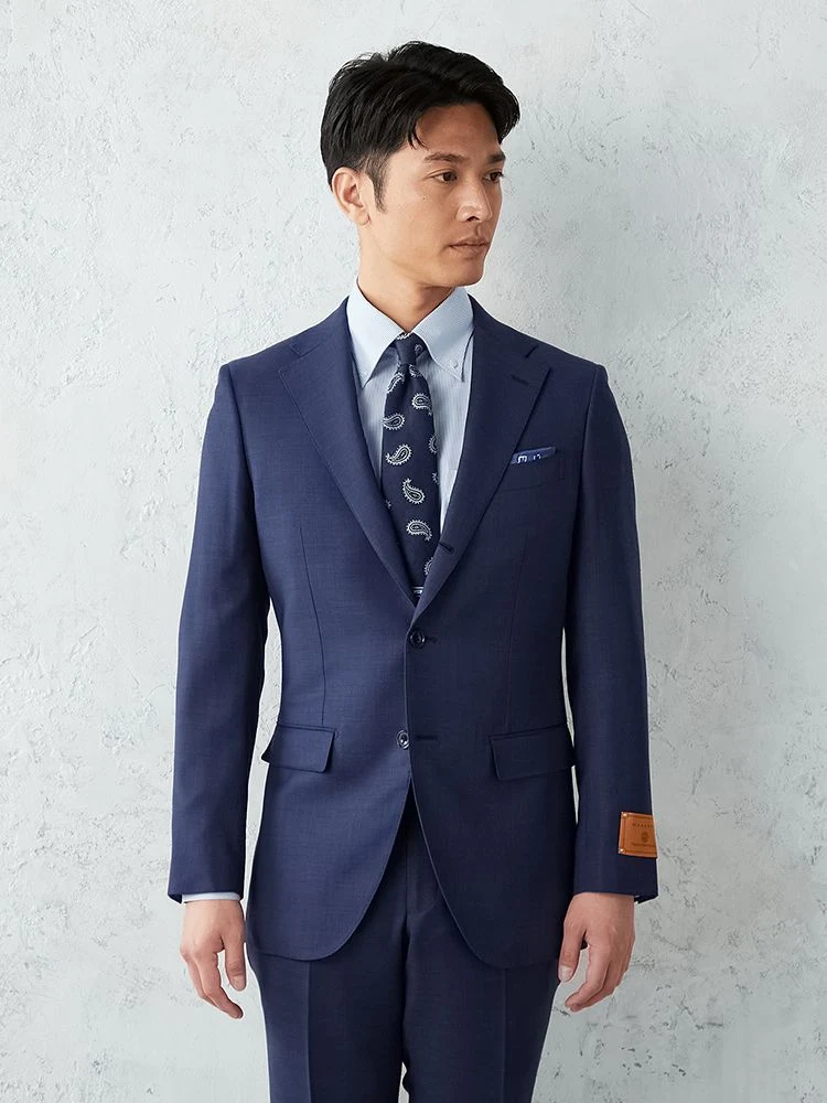 ブルー MARLANE×TRANS CONTINENTS ウール100％ 3釦スーツ グレー