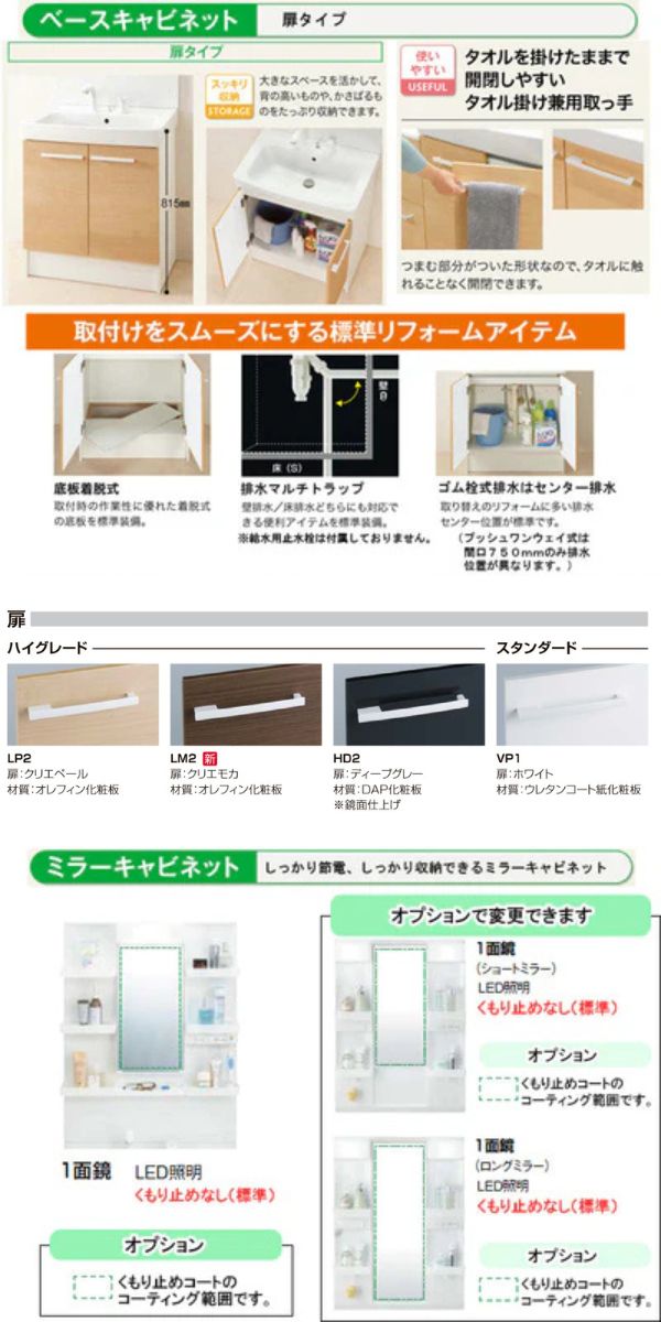 LIXIL(リクシル)INAX 洗面化粧台 オフト○間口750mm ○開き扉タイプ