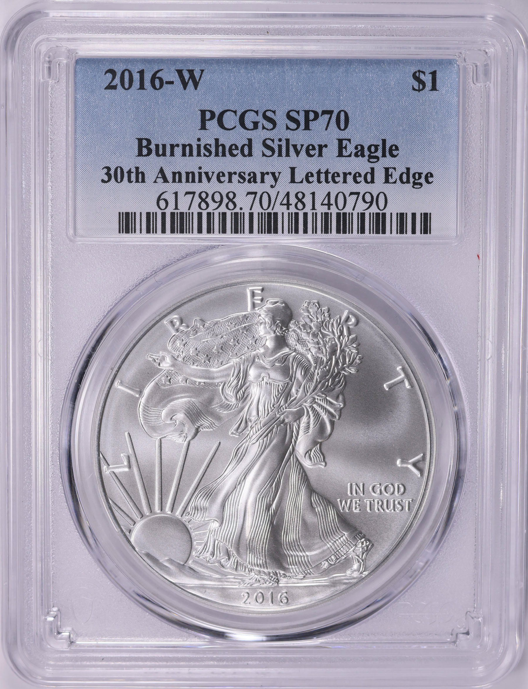 2016-W $1 Silver Eagle Burnished Lettered Edge 30th Anniversary
