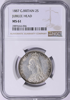 Great Britain 1887 Silver Florin Jubilee Head KM-762 NGC MS-61